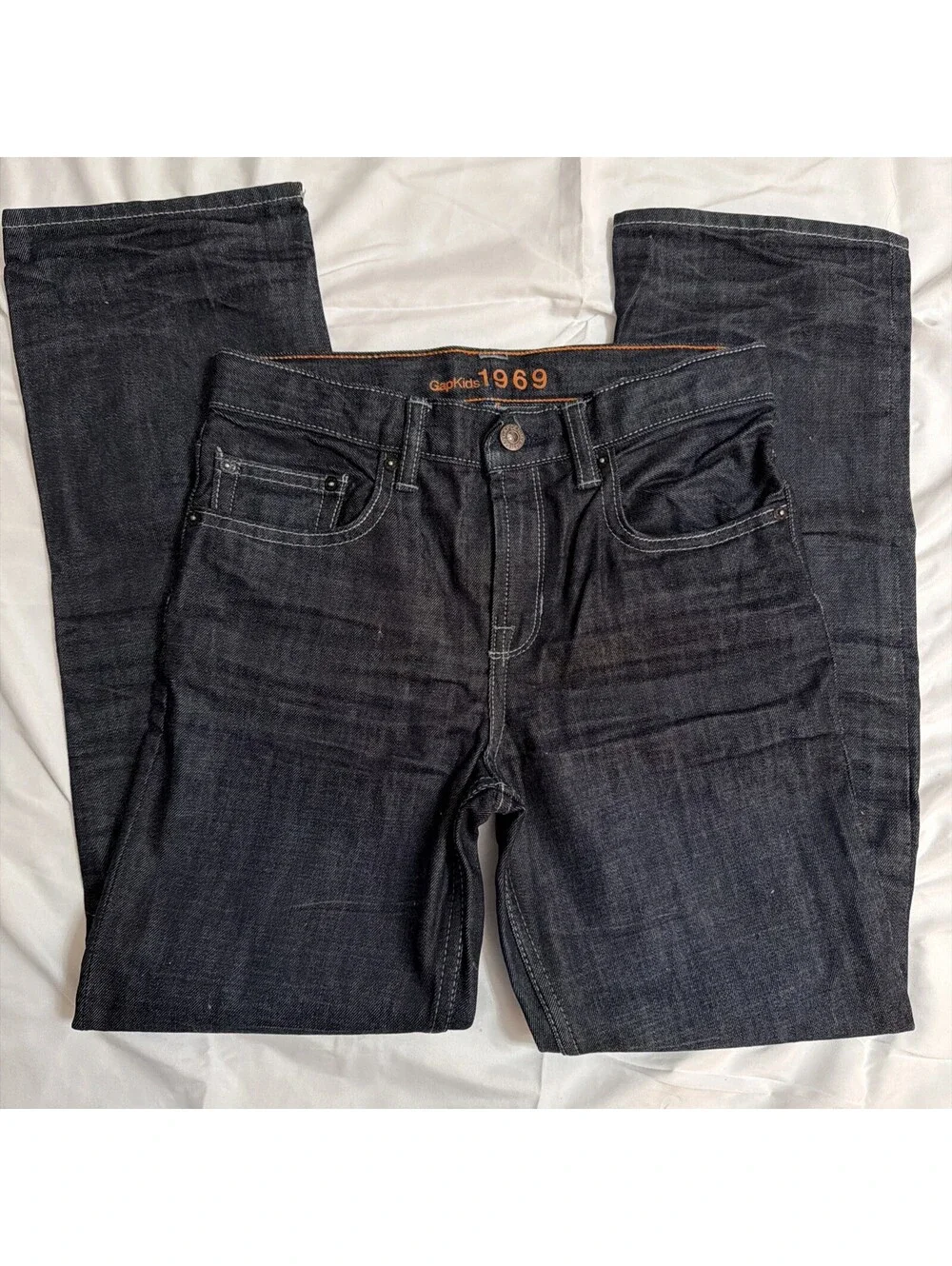 Gap Kids 1969 Girl's Denim Blue Jeans  W/ Patch Pockets Bootcut Wide Leg Size 14